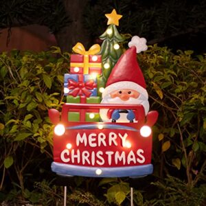 Christmas Garden Stakes with LED Light - Santa Claus Yard Sign with Stake, Xmas Decorations for Front Pathway Walkway Lawn, Metal Outdoor Decor Waterproof Battery Box