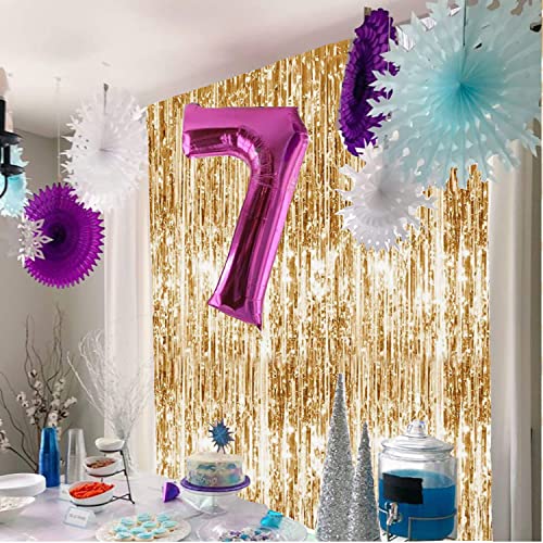 Tayuvira Gold Metallic Tinsel Foil Fringe Curtain, 3 Pcs 3.3ft x6.6ft Photo Booth Backdrop Streamer Curtains&Photo Booth Props, Party Decorations for Bachelorette Graduation Wedding Birthday (Gold)