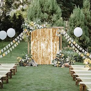 Tayuvira Gold Metallic Tinsel Foil Fringe Curtain, 3 Pcs 3.3ft x6.6ft Photo Booth Backdrop Streamer Curtains&Photo Booth Props, Party Decorations for Bachelorette Graduation Wedding Birthday (Gold)