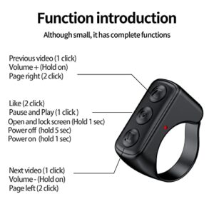 Vekesen TIK Tok Kindle App Bluetooth Remote Control Page Turner TikTok Remote Scrolling Ring clicker for iPhone iPad Camera Remote Shutter Selfie Button (Obsidian Black)