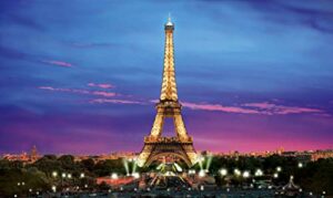 paris eiffel tower backdrop banner background photo booth prop, paris night view props wall photography background banner 6 x 3.6 feet with 4 copper holes and 19.7 ft black string