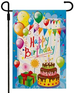 happy birthday garden flag yard signs, burlap vertical double sided readable lawn signs birthday yard decorations for lawn outside outdoor flags 12.5 x 18 prime party celebration birthday banner