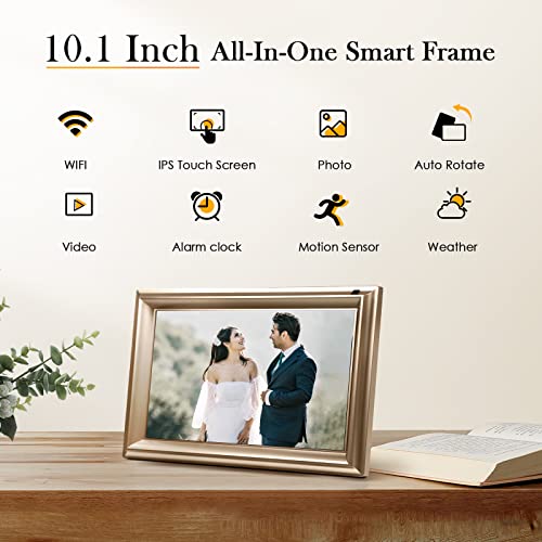 WiFi Digital Photo Frame 10.1 Inch IPS HD Cloud Smart Digital Picture Frame,16GB Storage, Wall Mountable, Auto-Rotate, Share Photos via App, Auto-Rotate, Send Photos from Anywhere