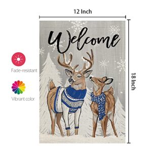 CROWNED BEAUTY Winter Garden Flag Reindeers for Outside, 12x18 Inch Double Sided Small Welcome Yard Outdoor Decoration CF696-12