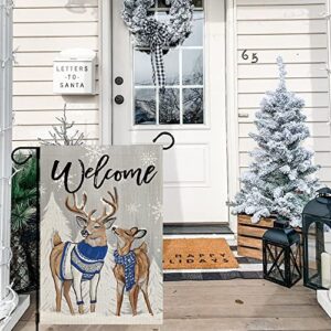 CROWNED BEAUTY Winter Garden Flag Reindeers for Outside, 12x18 Inch Double Sided Small Welcome Yard Outdoor Decoration CF696-12