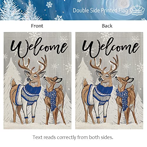 CROWNED BEAUTY Winter Garden Flag Reindeers for Outside, 12x18 Inch Double Sided Small Welcome Yard Outdoor Decoration CF696-12