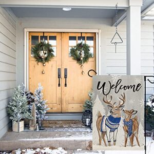 CROWNED BEAUTY Winter Garden Flag Reindeers for Outside, 12x18 Inch Double Sided Small Welcome Yard Outdoor Decoration CF696-12