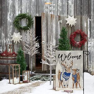 CROWNED BEAUTY Winter Garden Flag Reindeers for Outside, 12x18 Inch Double Sided Small Welcome Yard Outdoor Decoration CF696-12