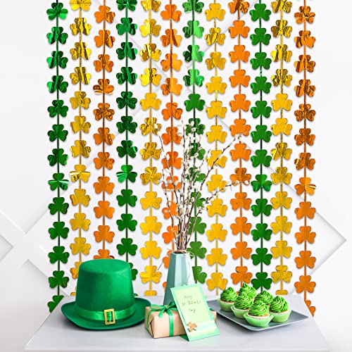 LOLStar 2 Pack St Patricks Day Foil Fringe Curtains St. Patrick's Day Party Decorations 3.3x6.6 ft Shamrock Green Gold Orange Tinsel Curtains Photo Booth Prop Streamers Backdrop for Irish Party Decor