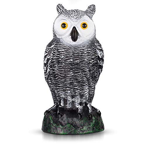 BRITENWAY Ultimate Scarecrow Owl Decoy Statue Realistic Fake Owl Outdoor Bird Deterrent, Hand-Painted Garden Protector, Scares Away Squirrels, Pigeons, Rabbits & More 10,5” Hollow Design