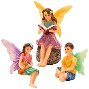 pretmanns fairies for garden – fairy garden accessories with garden fairy figurines, fairy garden kit with girl & boy fairies for a fairy garden – 3 piece fairy set
