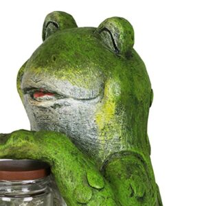 Exhart Garden Sculpture, Frog Solar Garden Statue with Glass Jar, 8 LED Firefly Lights, Outdoor Garden Decoration, 7 x 6 x 11 Inch