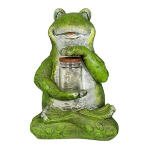 Exhart Garden Sculpture, Frog Solar Garden Statue with Glass Jar, 8 LED Firefly Lights, Outdoor Garden Decoration, 7 x 6 x 11 Inch