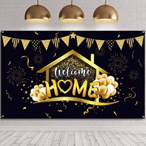 welcome home backdrop homecoming party decorations supplies welcome back home banner return home photography background for family party home decoration photo booth black gold, 70.8 x 43.3 inch