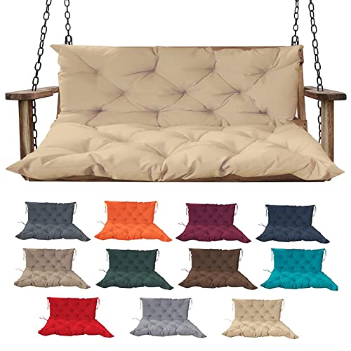 MiokyStaner Porch Swing Cushions with Backrest, 2-3 Seater Waterproof Bench Pad Cushions, Thicken 4" Outdoor Swing Cushions, for Outdoor Patio Garden Furniture (59x40in, Beige)