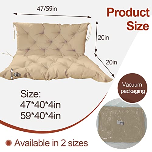 MiokyStaner Porch Swing Cushions with Backrest, 2-3 Seater Waterproof Bench Pad Cushions, Thicken 4" Outdoor Swing Cushions, for Outdoor Patio Garden Furniture (59x40in, Beige)