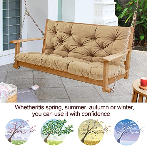 MiokyStaner Porch Swing Cushions with Backrest, 2-3 Seater Waterproof Bench Pad Cushions, Thicken 4" Outdoor Swing Cushions, for Outdoor Patio Garden Furniture (59x40in, Beige)