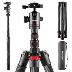 neewer upgraded 80.7″ carbon fiber camera tripod monopod with telescopic 2 section center axes, 360° panorama ballhead, 1/4″ arca type qr plate, travel tripod with ø28mm column, max load 26.5lb, n55cr