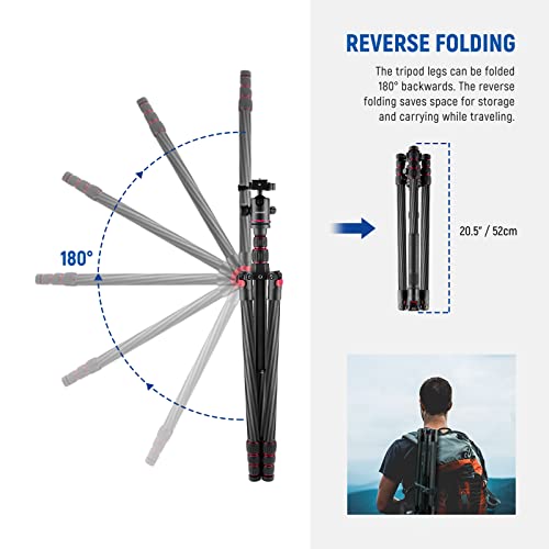 NEEWER Upgraded 80.7" Carbon Fiber Camera Tripod Monopod with Telescopic 2 Section Center Axes, 360° Panorama Ballhead, 1/4" Arca Type QR Plate, Travel Tripod with ø28mm Column, Max Load 26.5lb, N55CR