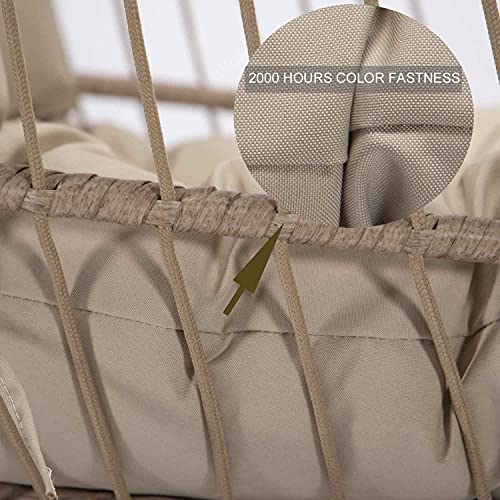 OUTPLATIO Hanging Chair with Stand for Outdoor Indoor with Cushion Swing Chairs for Outside Bedroom Patio Porch Garden Rattan Wicker Hanging Egg Chair Basket Chair 350 lbs Capacity (Beige)