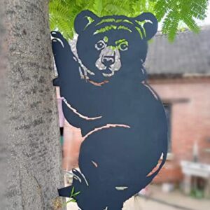 JPTSDBNWMT Outdoor Statue Metal Bear Tree Art Yard Garden Decor Fence Animals Silhouette Art Decoration