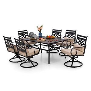 phi villa patio dining set for 6, 7 pcs outdoor dining sets – 1 rectangle 38x60in dining table (1.57″ umbrella hole) & 6 swivel dining chairs,metal patio furniture for outdoor kitchen lawn and garden