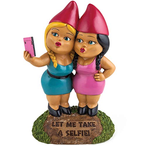 BigMouth Inc The Selfie Sisters Garden Gnome, 9-inch Tall Funny Lawn Gnome Statue, Weatherproof Garden Decoration