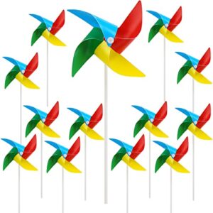 kimober 100pcs colourful pinwheels,mixed colors plastic wind spinners toy for kids,4 vane windmill for home garden lawn indoor outside decoration