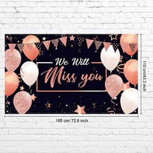 We Will Miss You Party Decorations, Extra Large Going Away Party Backdrop Miss You Photography Background Banner for Farewell Anniversary Retirement Graduation Party, 72.8 x 43.3 Inch (Rose Gold)