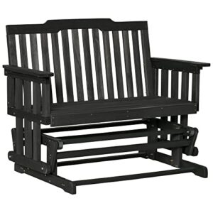 outsunny 2-person outdoor glider bench, wood, quick drying, wide armrest, rocking chair loveseat for backyard garden porch, black