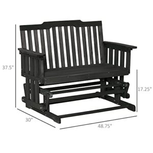 Outsunny 2-Person Outdoor Glider Bench, Wood, Quick Drying, Wide Armrest, Rocking Chair Loveseat for Backyard Garden Porch, Black