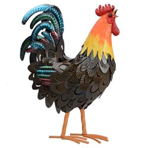 sunreek rooster garden statues decor, outdoor metal chicken sculpture yard art for farm patio lawn back yard home decorations (brown)