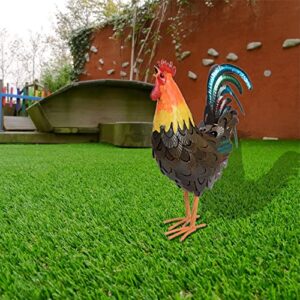 SUNREEK Rooster Garden Statues Decor, Outdoor Metal Chicken Sculpture Yard Art for Farm Patio Lawn Back Yard Home Decorations (Brown)