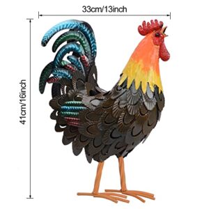 SUNREEK Rooster Garden Statues Decor, Outdoor Metal Chicken Sculpture Yard Art for Farm Patio Lawn Back Yard Home Decorations (Brown)