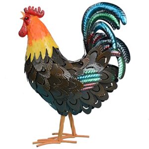SUNREEK Rooster Garden Statues Decor, Outdoor Metal Chicken Sculpture Yard Art for Farm Patio Lawn Back Yard Home Decorations (Brown)