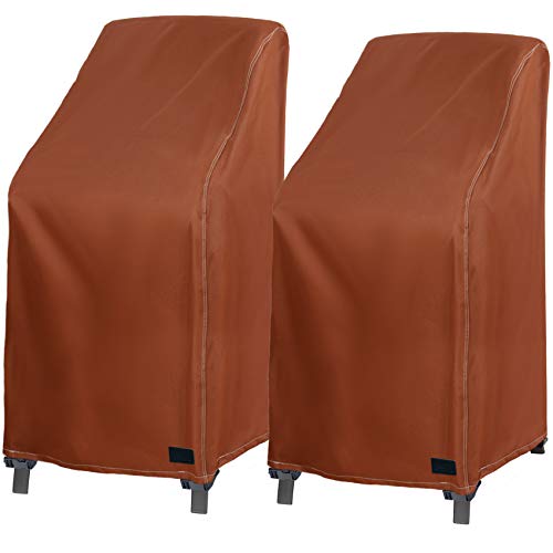 NettyPro Stackable Chair Covers 2 Pack Waterproof Outdoor Stack Chairs Cover Patio Furniture Stacking Chair Covers, Fits for 4-6 Stackable Dining High Back Chairs, 28 W x 35 D x 45 H inch, Brown