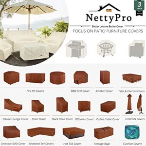 NettyPro Stackable Chair Covers 2 Pack Waterproof Outdoor Stack Chairs Cover Patio Furniture Stacking Chair Covers, Fits for 4-6 Stackable Dining High Back Chairs, 28 W x 35 D x 45 H inch, Brown