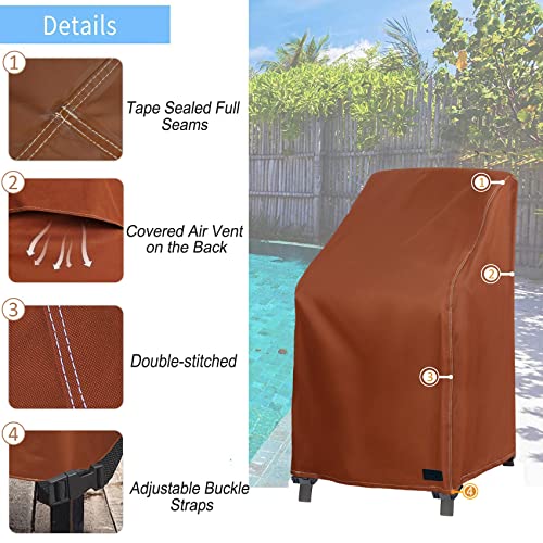 NettyPro Stackable Chair Covers 2 Pack Waterproof Outdoor Stack Chairs Cover Patio Furniture Stacking Chair Covers, Fits for 4-6 Stackable Dining High Back Chairs, 28 W x 35 D x 45 H inch, Brown