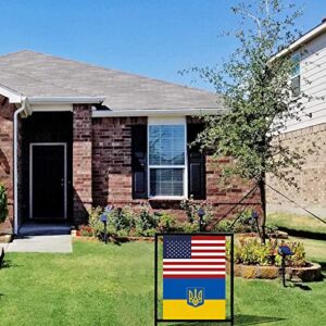 WENWELL American Ukraine US Friendship Garden Flag Double Sided,Burlap Ukrainian Trident Flags 12 x 18 inch Outdoor,Support Ukranian House flag Small,USA Ukrain yard Banner Decorations