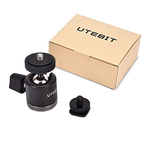 UTEBIT Mini Tripod Head Ball Head with 1/4 Hot Shoe Adapter 360° Rotatable Ball Head Hot Shoe Ball Head Aluminium with Camera Hot Shoe Ball Joint Holder Compatible with Nikon, HTC Vive VR