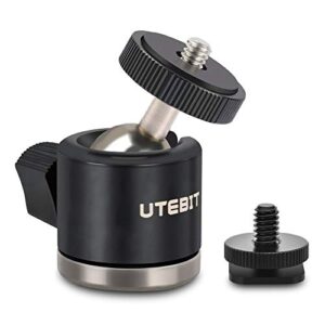 utebit mini tripod head ball head with 1/4 hot shoe adapter 360° rotatable ball head hot shoe ball head aluminium with camera hot shoe ball joint holder compatible with nikon, htc vive vr