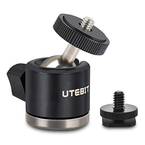 UTEBIT Mini Tripod Head Ball Head with 1/4 Hot Shoe Adapter 360° Rotatable Ball Head Hot Shoe Ball Head Aluminium with Camera Hot Shoe Ball Joint Holder Compatible with Nikon, HTC Vive VR