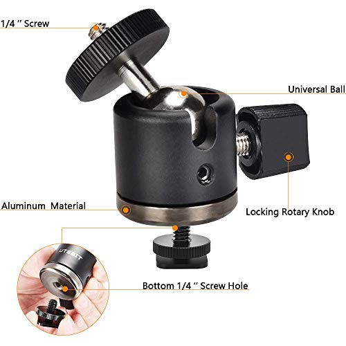 UTEBIT Mini Tripod Head Ball Head with 1/4 Hot Shoe Adapter 360° Rotatable Ball Head Hot Shoe Ball Head Aluminium with Camera Hot Shoe Ball Joint Holder Compatible with Nikon, HTC Vive VR