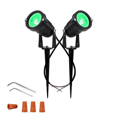 Pack of 2, Youngine 12V Low Voltage LED Landscape Lights Waterproof Outdoor Walls Trees Flags Spotlights 5W COB Garden Yard Path Lawn Light with Spike Stand (Green),NO Plug