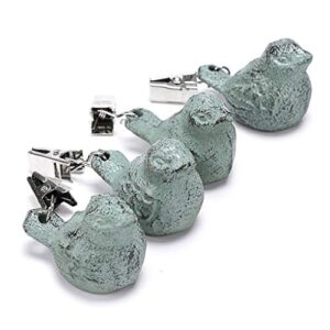 ownmy set of 4 tablecloth weights clip on, pendant tablecloth weights kit with cast iron antique birds, cloth weights clip for outdoor garden party picnic tablecloths, heavy tablecloth clips (green)