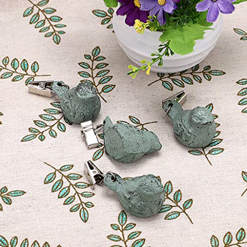 OwnMy Set of 4 Tablecloth Weights Clip on, Pendant Tablecloth Weights Kit with Cast Iron Antique Birds, Cloth Weights Clip for Outdoor Garden Party Picnic Tablecloths, Heavy Tablecloth Clips (Green)