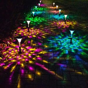 agptek solar pathway lights 6 pack, bright christmas decorative dynamic color changing & warm white solar lights outdoor, solar landscape path lights for garden, yard, driveway, walkway, fence, lawn