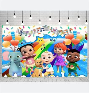 cartoon family melon backdrop for birthday party supplies, 5 x 3 ft cartoon cocomelon happy birthday banner decorations, baby shower birthday party decor vinyl background (cocomelon backdrop)