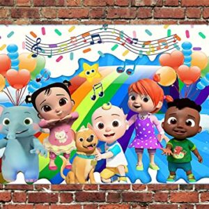 Cartoon Family Melon Backdrop for Birthday Party Supplies, 5 x 3 ft Cartoon Cocomelon Happy Birthday Banner Decorations, Baby Shower Birthday Party Decor Vinyl Background (cocomelon Backdrop)