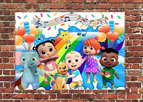 Cartoon Family Melon Backdrop for Birthday Party Supplies, 5 x 3 ft Cartoon Cocomelon Happy Birthday Banner Decorations, Baby Shower Birthday Party Decor Vinyl Background (cocomelon Backdrop)